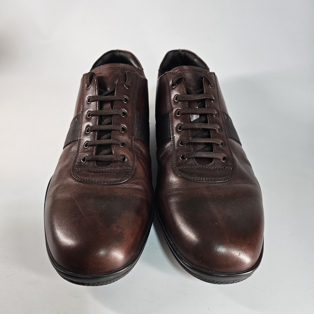 PRADA Sport Leather Low Sneakers Mens Size 11 Brown Solid Italy Shoes Luxury - Picture 5 of 16